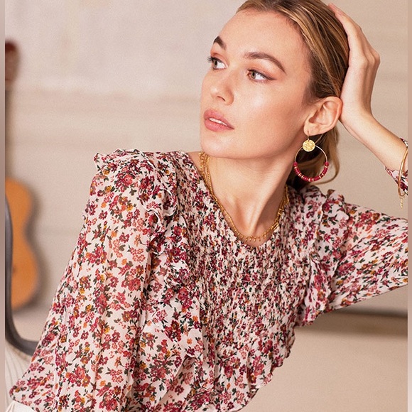 Sezane Tops - SEZANE Miro Blouse Multicolored Print Womens Sz 36 US4 Fun Festival Feminine